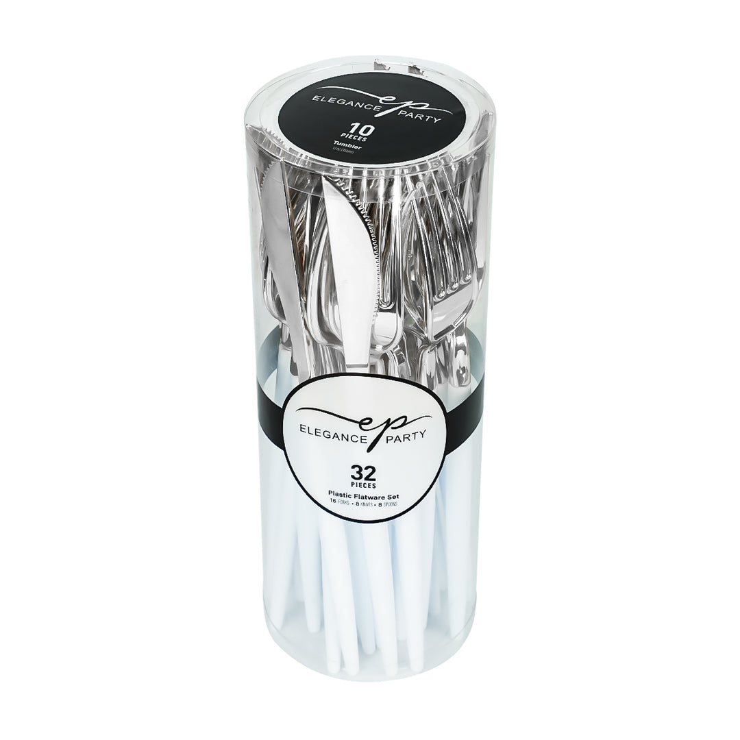 32PCS Cutlery Set White + Silver
