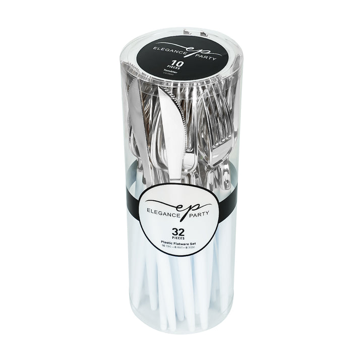 32PCS Cutlery Set White + Silver