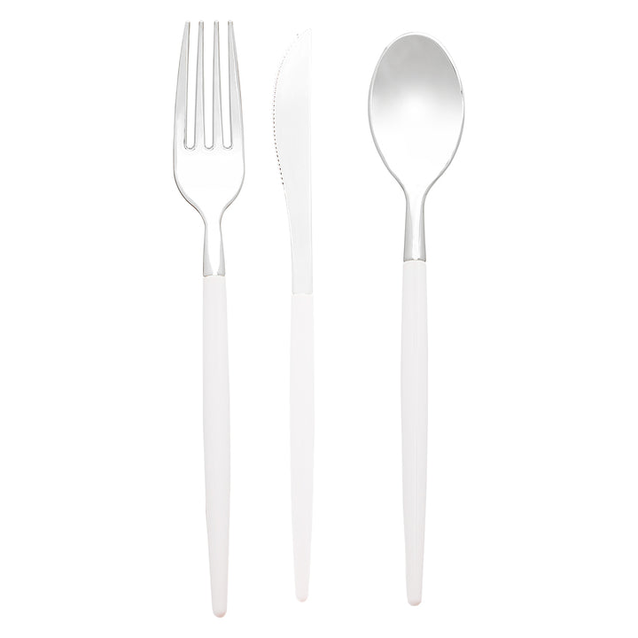 32PCS Cutlery Set White + Silver
