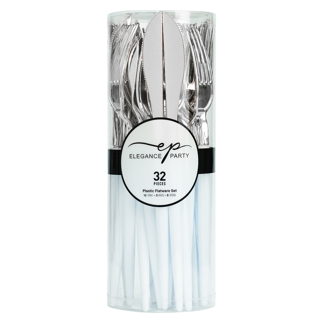 32PCS Cutlery Set White + Silver