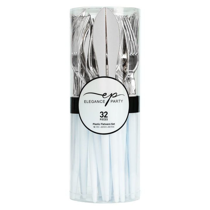 32PCS Cutlery Set White + Silver