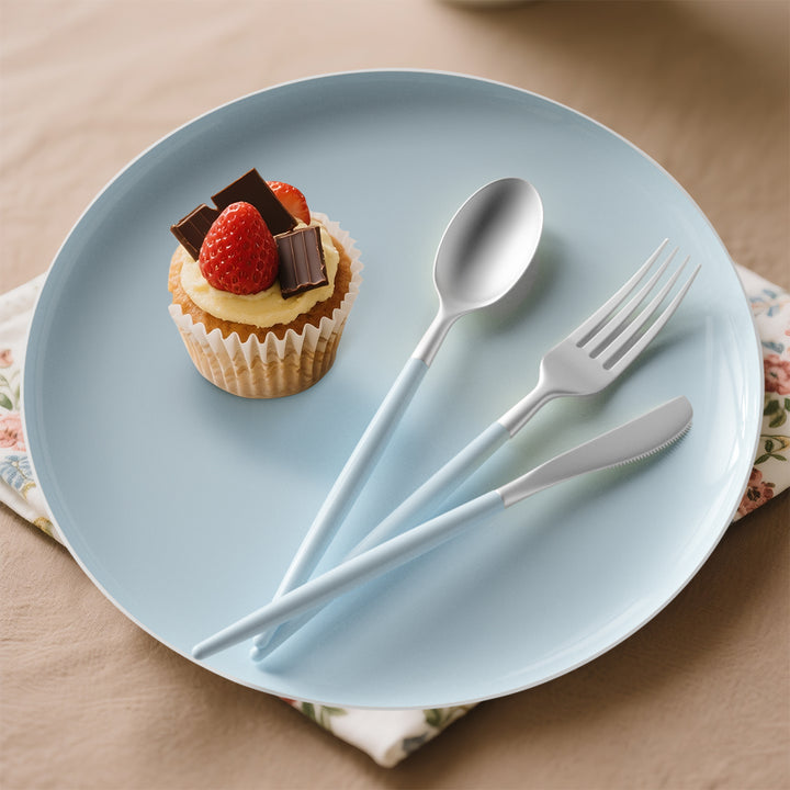 EP Edge Dinner Plate Ice Blue + Silver