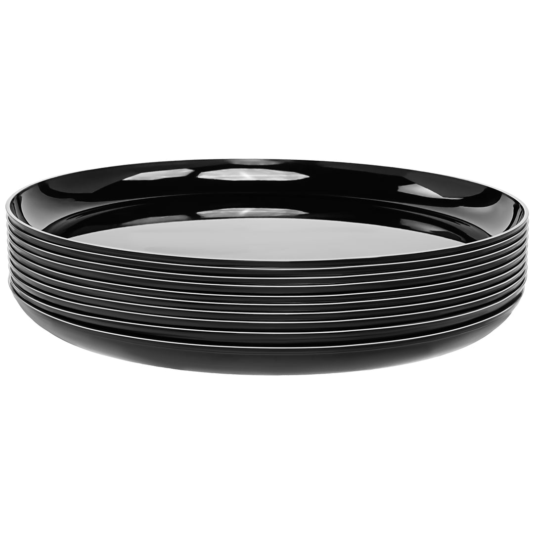 10.25" Dinner Plates – 120 Count (12 Packs of 10) – Black with Elegant Gold/Silver Rim