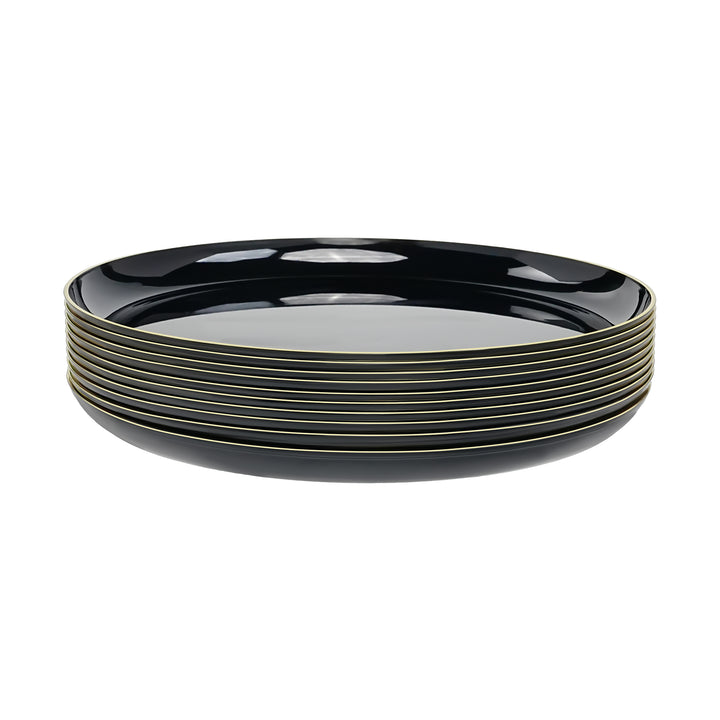 10.25" Dinner Plates – 120 Count (12 Packs of 10) – Black with Elegant Gold/Silver Rim
