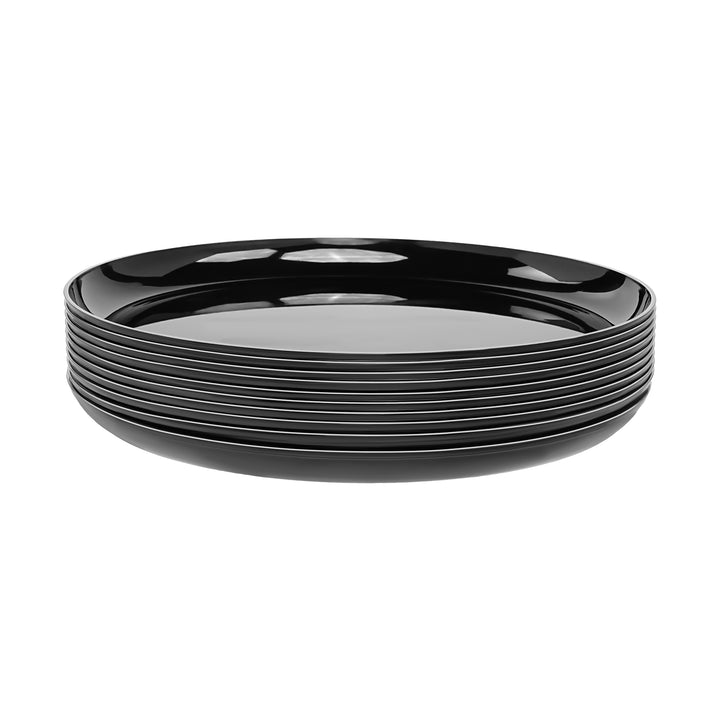 10.25" Dinner Plates – 120 Count (12 Packs of 10) – Black with Elegant Gold/Silver Rim