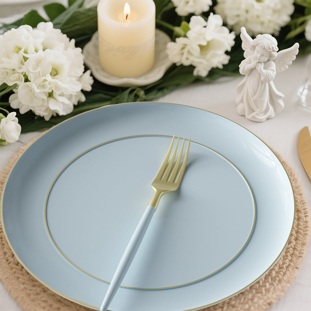 EP Curve Dinner Plate Ice Blue + Gold