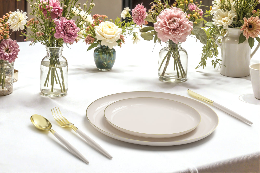 EP Edge Dinner Plate Linen + Gold