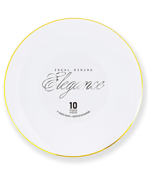 Elegance Plate 9" White + Rim Stamp Gold