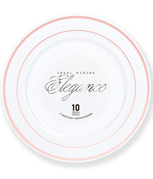 Elegance Plate 9" White + 2 Line Stamp Rose Gold