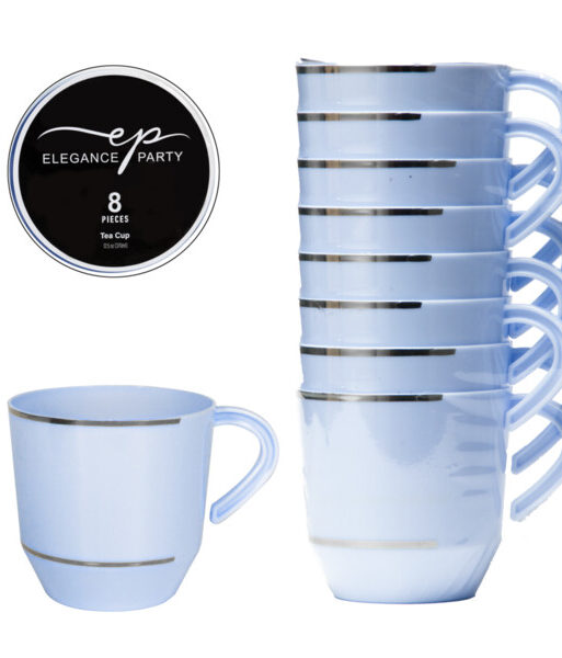 EP 8PK 12.5oz Tea Cup Ice Blue+Silver