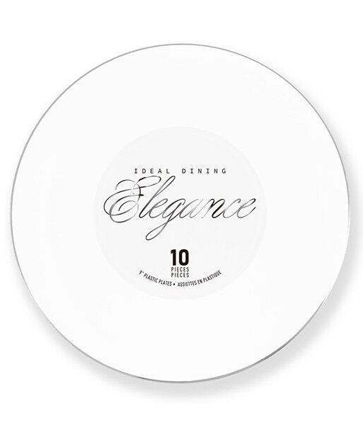 Elegance Plate 9" White + Rim Stamp Silver