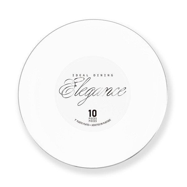 Elegance Plate 9" White + Rim Stamp Silver