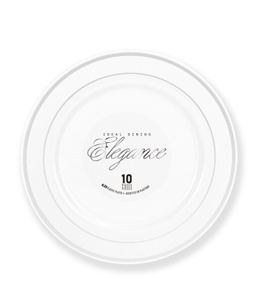 Elegance Plate 6.25" White + 2 Lines Stamp Silver