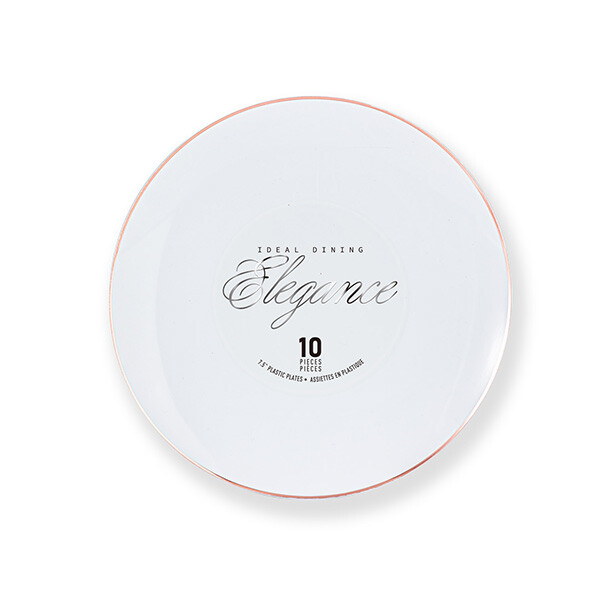 Elegance Plate 7.5" White + Rim Stamp Rose Gold
