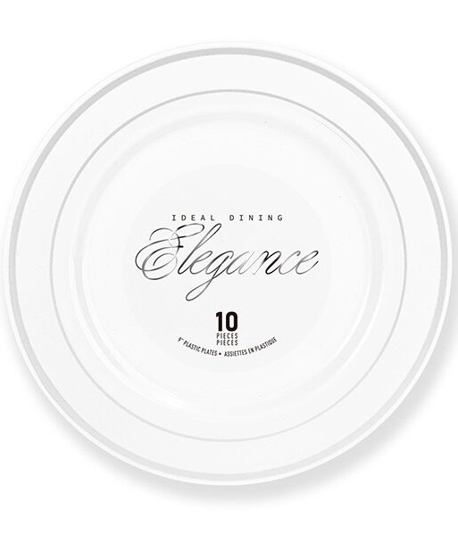 Elegance Plate 9" White + 2 Lines Stamp Silver
