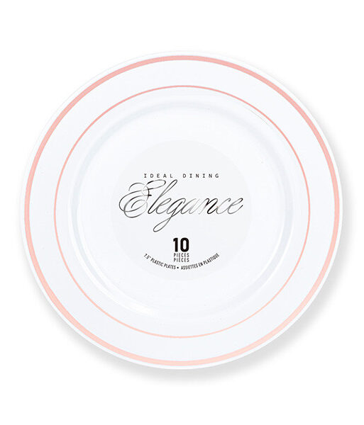 Elegance Plate 7.5" White + 2 Line Stamp Rose Gold