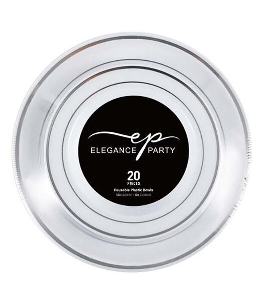 Elegance Bowl 5oz and 12oz White +2 lines Sliver Stamp 20Pcs