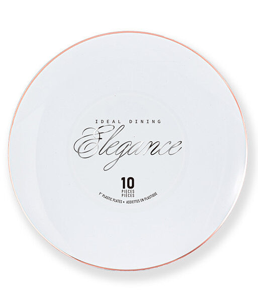 Elegance Plate 9" White + Rim Stamp Rose Gold