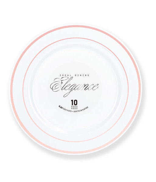 Elegance Plate 6.25" White + 2 Lines Stamp Rose Gold