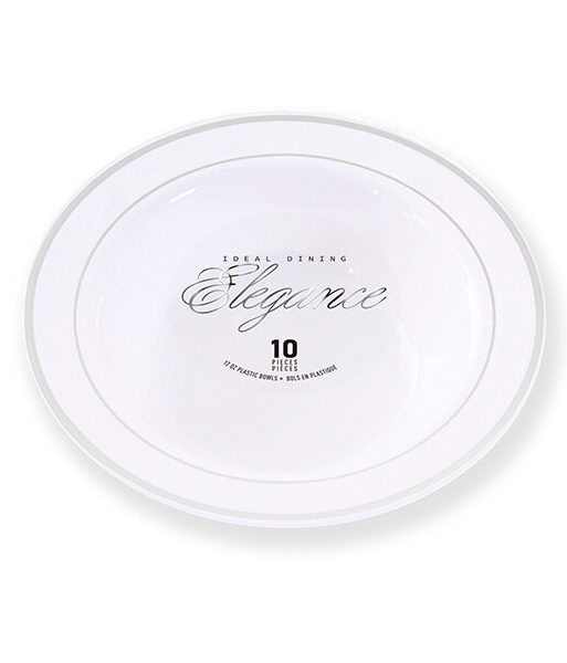 Elegance Bowl 12oz White + 2 Line Stamp Silver
