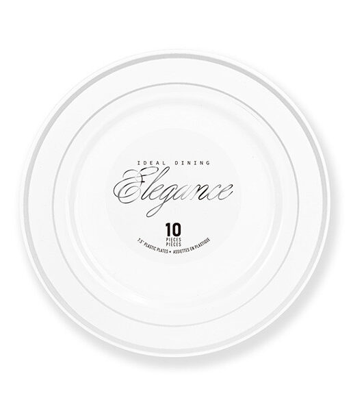 Elegance Plate 7.5" White + 2 Lines Stamp Silver