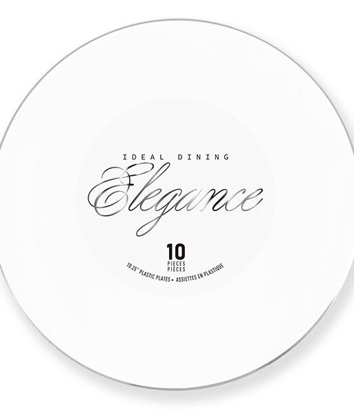 Elegance Plate 10.25" White + Rim Stamp Silver